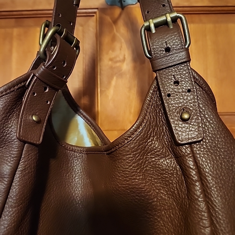 Luxe Rachel Zoe Brown Pebbled Leather Shoulder buckle bucket braided bag - Picture 13 of 16